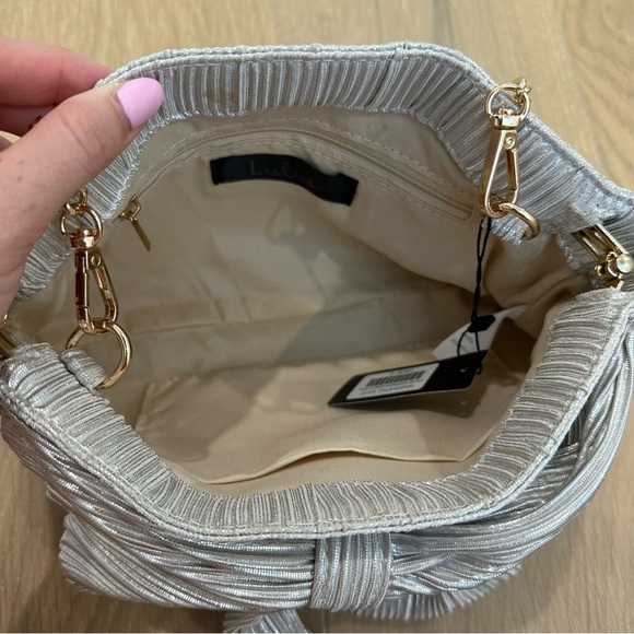 Lulus Champagne Metallic Pleated Clutch Purse Shoulder Bag Bridal Wedding Formal - Picture 13 of 16